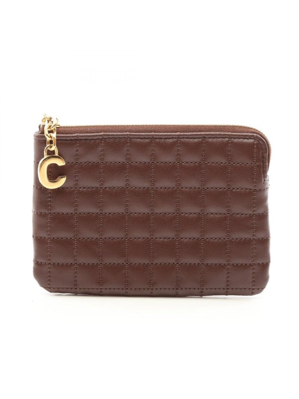 Celine Coin Purse C Charm Card Case Dark Brown Leather
